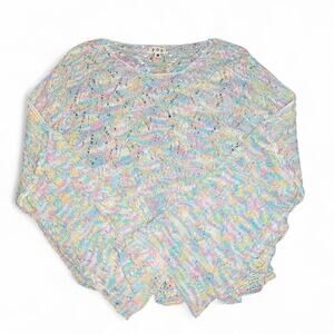 POL Pastel Space Dye Open Knit Oversized Sweater Pink Blue Yellow‎ Womens Medium
